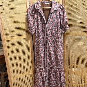 Entro Pink and Brown Floral Midi Dress